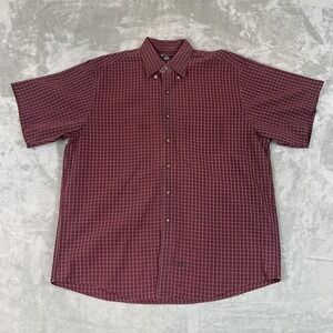 Brooks Brothers 346 Shirt Mens XL Red Check Button Front Short Sleeve Cotton